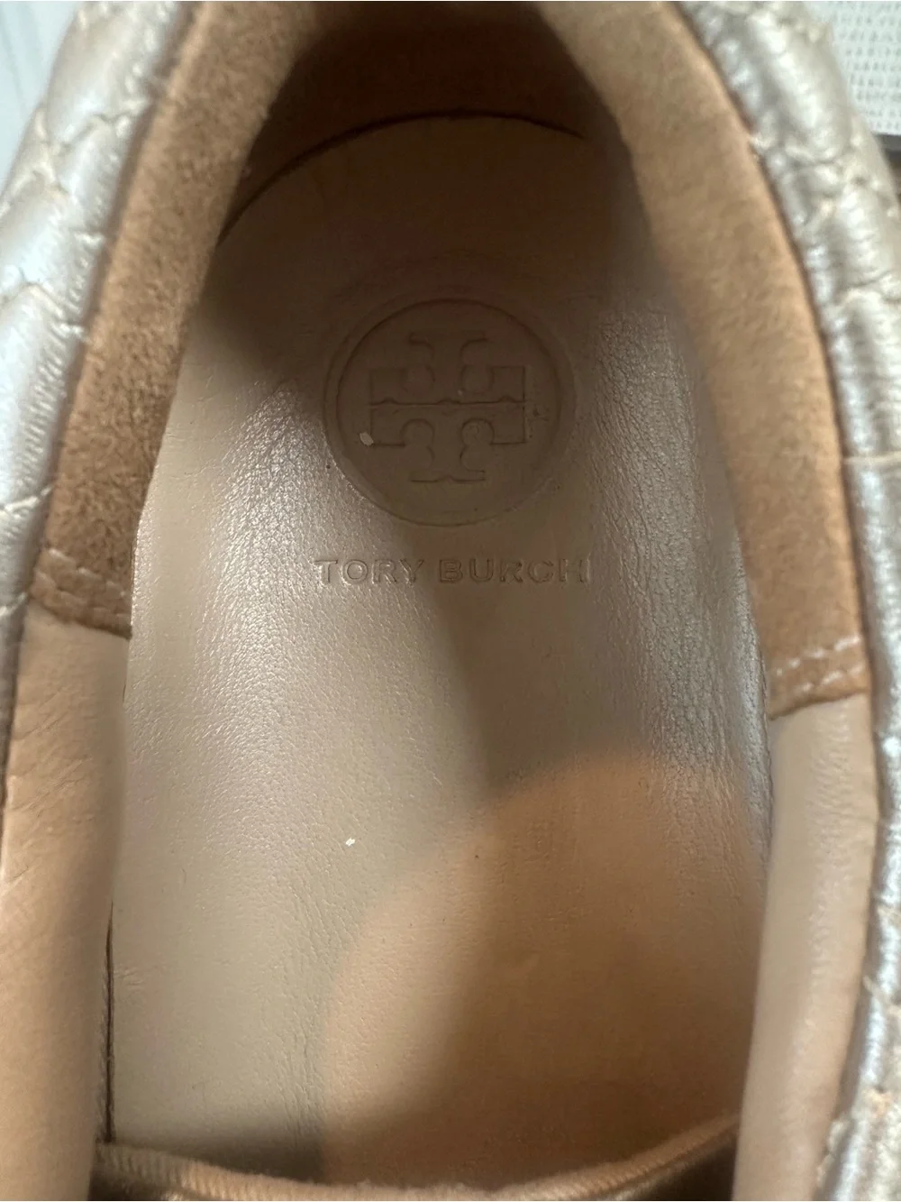 Tory Burch Metallic Gold Quilted Leather Lace Up Sneakers Women’s Size 8M